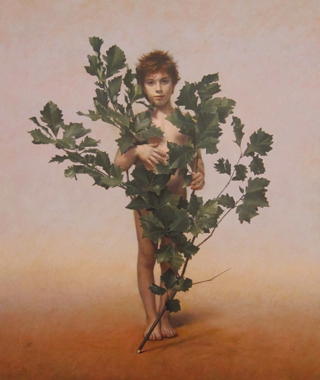 Boy Covered with Leaves
